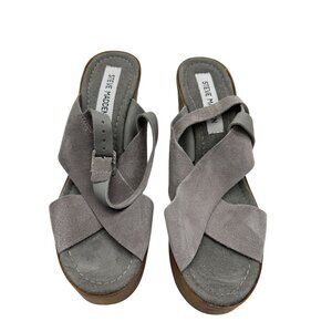 Steve Madden Womens Suede Platform Wedge Sandals Size 8 Grey Crisscross Strap